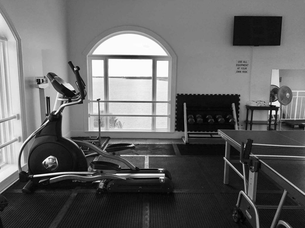 sport training equipment in a home gym